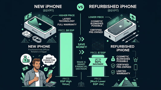 Refurbished vs new iPhone Egypt price comparison chart up to 50% savings