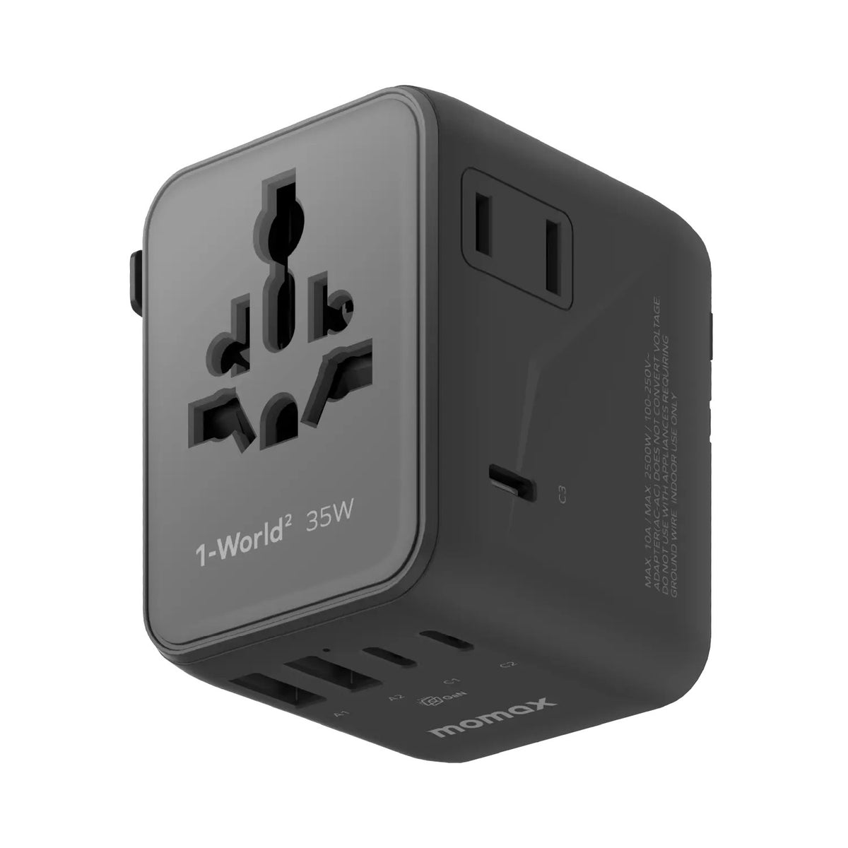 Momax 1-World 2 35W 5-Port GaN Travel Charger, USB-C PD, Dual AC
