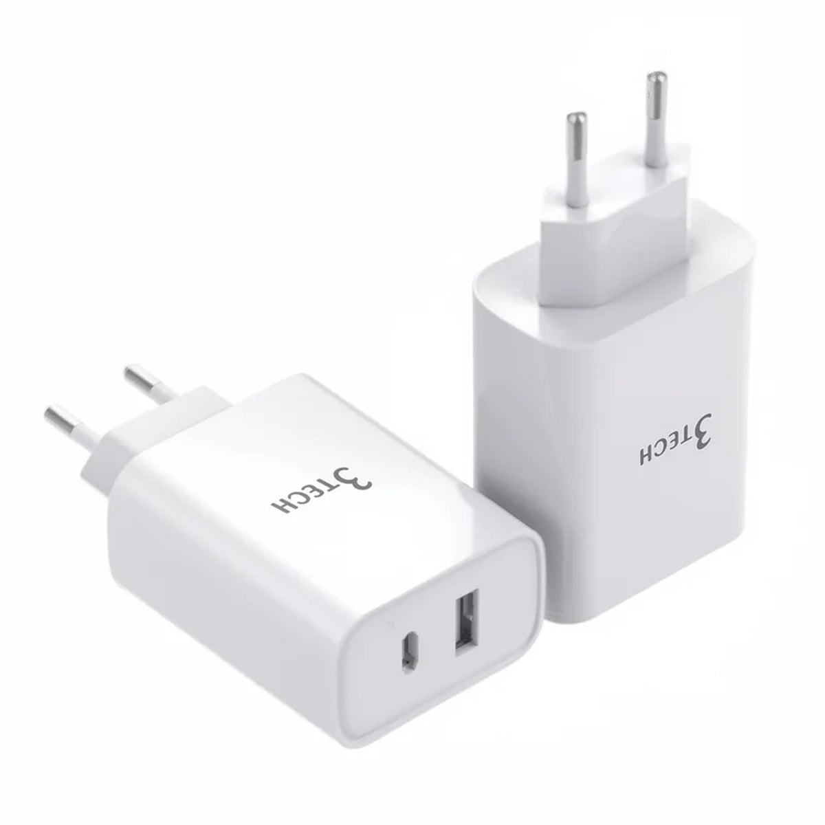 3Tech TW200 20W PD + QC 3.0 Dual-Port USB-C and USB-A Wall Charger for iPhone and Android