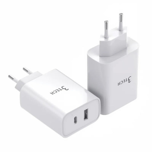 3Tech TW200 20W PD + QC 3.0 Dual-Port USB-C and USB-A Wall Charger for iPhone and Android