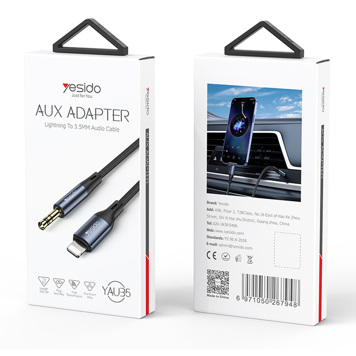 Yesido YAU35 Lightning to 3.5mm Aux Audio Cable, 1m Nylon Braided (2)