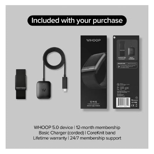 WHOOP ONE 5.0 Sensor, Health and Fitness Tracker With 12 Month Free Subscription - Black