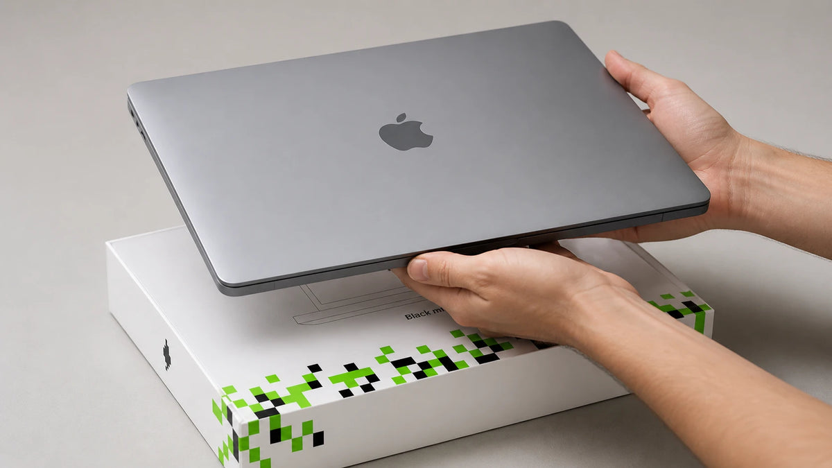 MacBook lifted out of a Black Mint box
